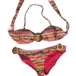 Ninety Nine Women's Size Small Colorful 2 Pc Bikini With Gold Rings On The Sides